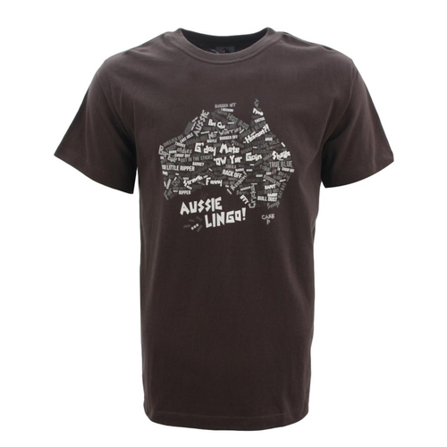 Adult Men's T Shirt Australian Australia Day Souvenir Funny - Aussie Lingo Slang [Colour: Dark Brown] [Size: L]