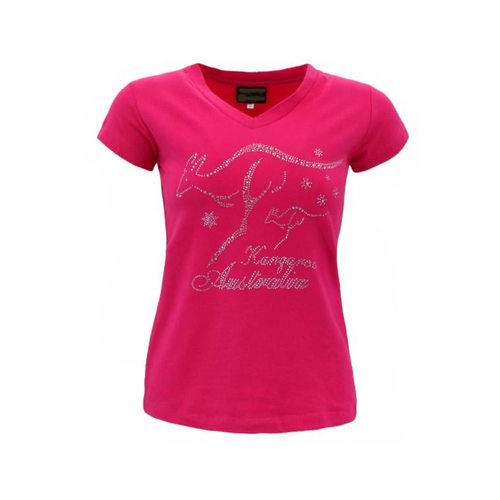 Womens Ladies T Shirt Australian Australia Souvenir w Rhinstone Crystal Kangaroo [Colour: Hot Pink] [Size: XXL] 