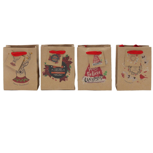 12x Christmas Gift Bags Cardboard Paper Bags w Foil S M L XL Bottle High Quality [Design: N] [Size: Small]