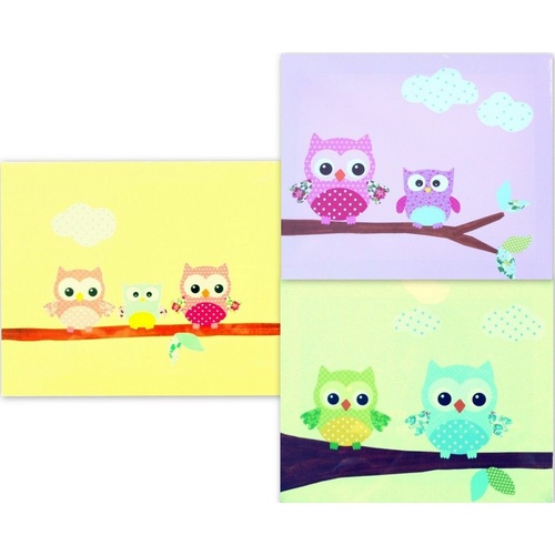 Kids Girls Room Décor Stretched Canvas Print on Frame 30x24cm - Owl / Bird [Design: Pink]