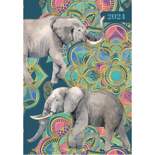 Elephant Elegance - 2024 Diary Planner A5 Padded Cover by The Gifted Stationery