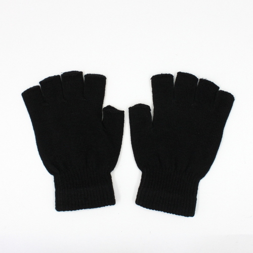 FIL Men's Women's Unisex Gloves Fingerless Winter Thermal Warm Knitted Sherpa Plain Patterned [Design: Unisex - Fingerless Black]