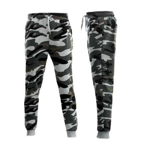 Men's Fleeced Camouflage Track Pants Camo Jogger Casual Trousers Army Trackies [Size: XS] [Colour: Green Camo]