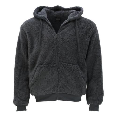Mens Unisex Soft Fluffy Teddy Fur Zip Up Hooded Jacket Hoodie Sherpa Fleece Coat [Size: S] [Colour: Charcoal]