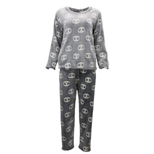 Women's Supersoft Pyjama Plush Loungewear Fleece Sleepwear Pajamas Set Winter PJ [Size: 10] [Design: Grey w Panda Bears (Pullover)]