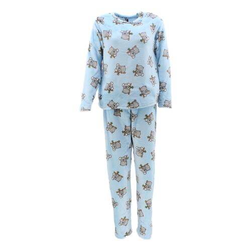 Women's Supersoft Pyjama Plush Loungewear Fleece Sleepwear Pajamas Set Winter PJ [Size: 14] [Design: Blue w Koala (Pullover)]