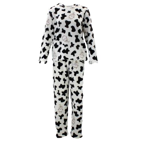 Women's Supersoft Pyjama Plush Loungewear Fleece Sleepwear Pajamas Set Winter PJ [Size: 12] [Design: Cow Print (Pullover)]