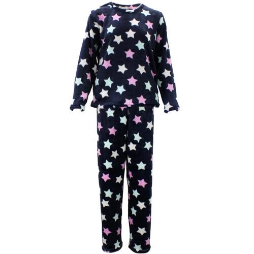 Women's Supersoft Pyjama Plush Loungewear Fleece Sleepwear Pajamas Set Winter PJ [Size: 18] [Design: Navy w Stars (Pullover)]