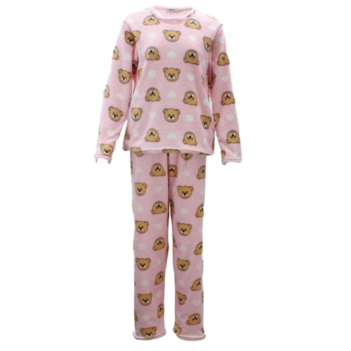 Women's Supersoft Pyjama Plush Loungewear Fleece Sleepwear Pajamas Set Winter PJ [Size: 18] [Design: Pink w Bears (Pullover)]