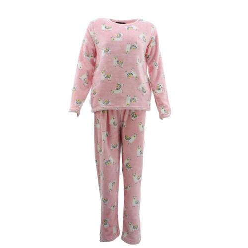 Women's Supersoft Pyjama Plush Loungewear Fleece Sleepwear Pajamas Set Winter PJ [Size: 10] [Design: Pink w Llamas (Pullover)]