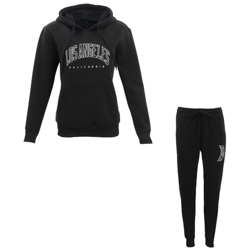 FIL Women's Fleece Tracksuit 2pc Set Hoodie Track Pants Loungewear - Los Angeles [Size: 8] [Colour: Black]