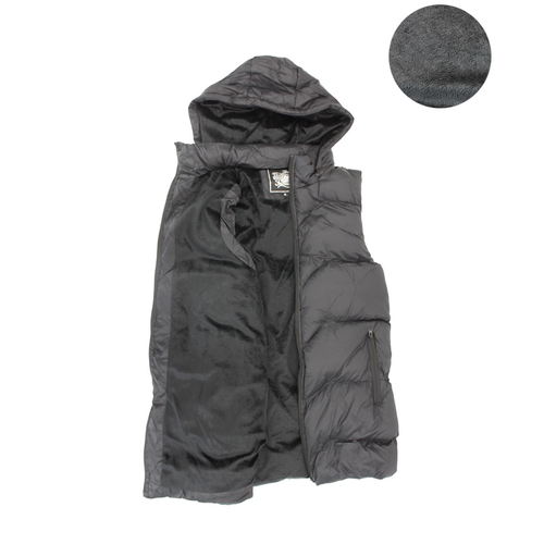 Women's Hooded Sleeveless Puffer Vest Puffy Fleece Lined long Zipped Jacket [Size: 8] [Colour: Black]