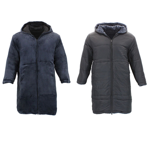 Mens Womens Unisex Reversible Zip Through Hoodie Blanket Outdoor Jacket Coat [Size: M (S-M)] [Colour: Black/Navy]