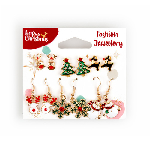 6 Pairs Christmas Earrings Set Party Jewellery Studs Dangle Crystal Xmas [Design: Set A]