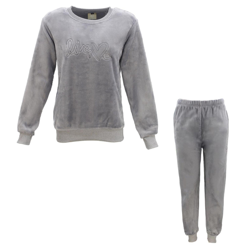 FIL Women's Plush 2pc Set Loungewear Soft Fleece Sleepwear Pajamas PJs - Love [Size: 18] [Colour: Grey]