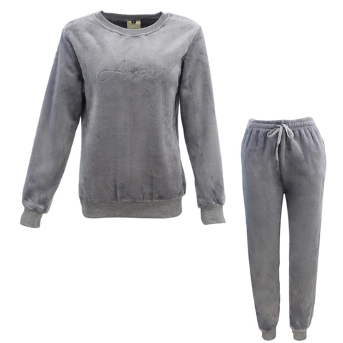 FIL Women's Plush 2pc Set Loungewear Soft Fleece Sleepwear Pajamas PJs - Amour [Size: 8] [Colour: Grey]