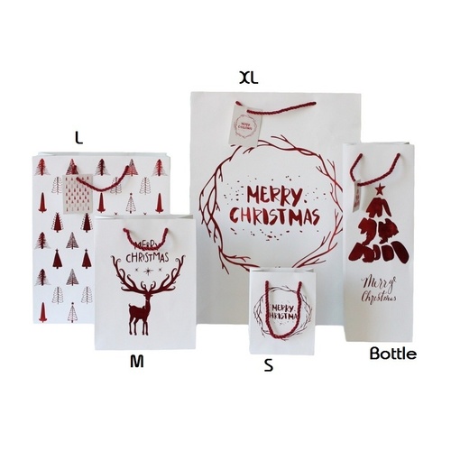 12x Christmas XMAS Gift Bags Cardboard Paper Bags w Foil S M L XL Bottle [C-red] [Size: S]