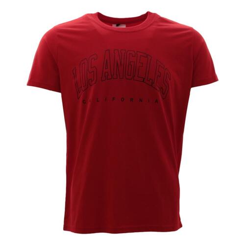 FIL Men's Casual Cotton Crew Neck T-Shirt Tee Short Sleeve - Los Angeles [Size: S] [Colour: Red]