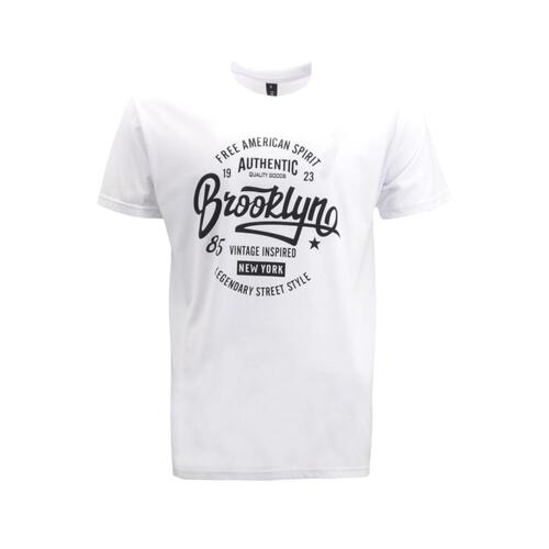 FIL Men's Cotton Crew Neck T-Shirt Tee Short Sleeve - Brooklyn [Size: S] [Colour: White]