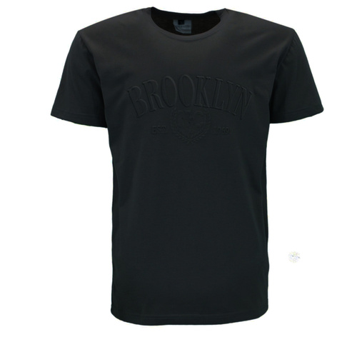 FIL Men's Embossed Cotton Crew Neck T-Shirt Tee Short Sleeve - Brooklyn [Size: S] [Colour: Black]