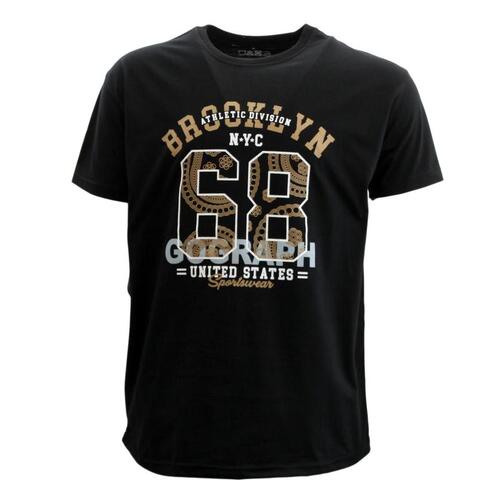 Men's Casual Crew Neck T-shirt Top Short Sleeve Tee Print Brooklyn 68 [Colour: Black] [Size: S ]