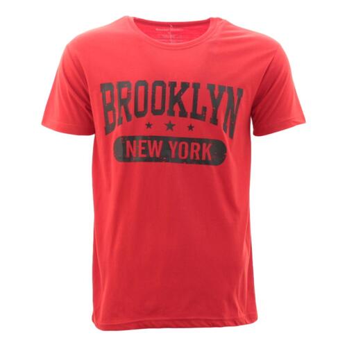Men's Casual Crew Neck T-Shirt Tee Short Sleeve - Brooklyn New York [Size: S] [Colour: Red]