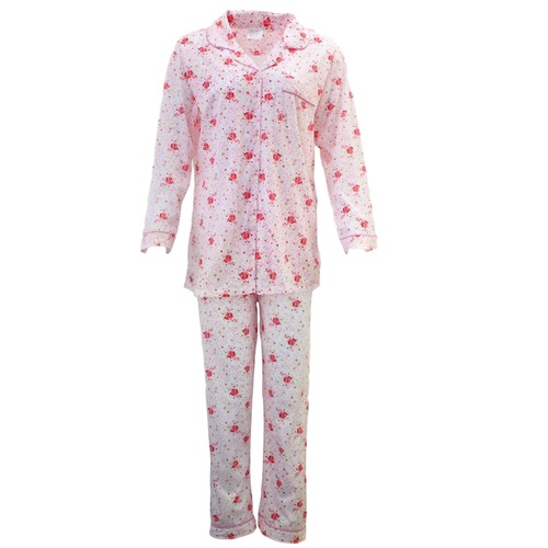 Women's Ladies Longsleeve Cotton Pajamas Pyjamas PJ Set Sleepwear [Size: 12] [Colour: Pink]
