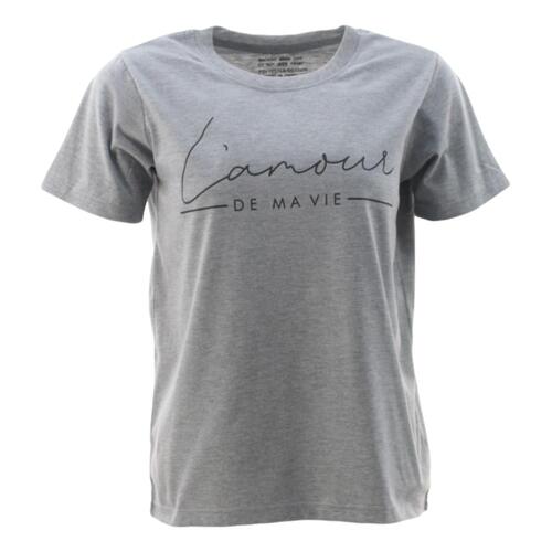 Women's Casual Summer T-Shirt Tee Short Sleeve Crew Neck - L'amour [Size: 10] [Colour: Light Grey]