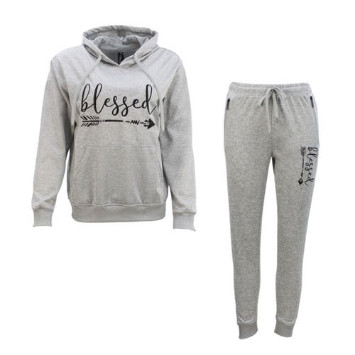 FIL Women's Tracksuit 2pc Set Loungewear Hoodie Track Pants Embroidered Blessed [Size: 8] [Colour: Light Grey]
