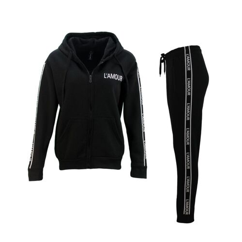 FIL Womens Fleece Tracksuit 2pc Set Hoodie Loungewear Jumper Track Pants L'AMOUR [Size: 8] [Colour: Black]