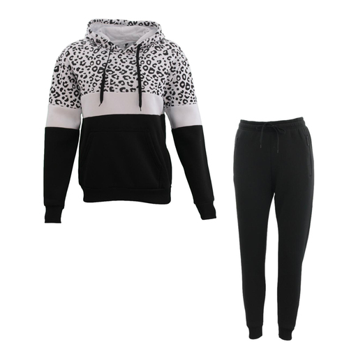 FIL Women's Tracksuit 2pc Set Hoodie Track Pants Loungewear Leopard Print [Size: 8] [Colour: White]