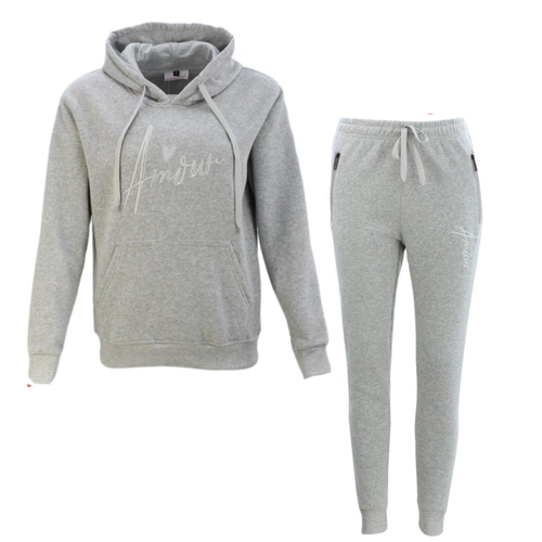 FIL Women's Tracksuit 2pc Set Hoodie Track Pants Loungewear Embroidered - Amour [Size: 8] [Colour: Light Grey]