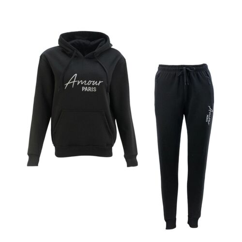 FIL Women's Tracksuit 2pc Set Hoodie Track Pants Loungewear - Amour Paris [Size: S] [Colour: Black]