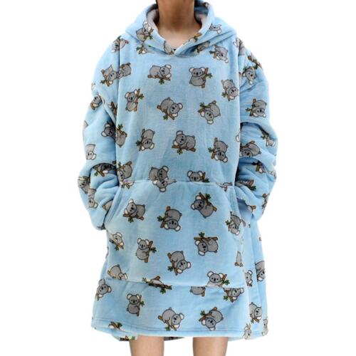FIL Oversized Hoodie Blanket Plush Warm Big Fleece Soft Winter Pullover  [Design: Blue with Koala]