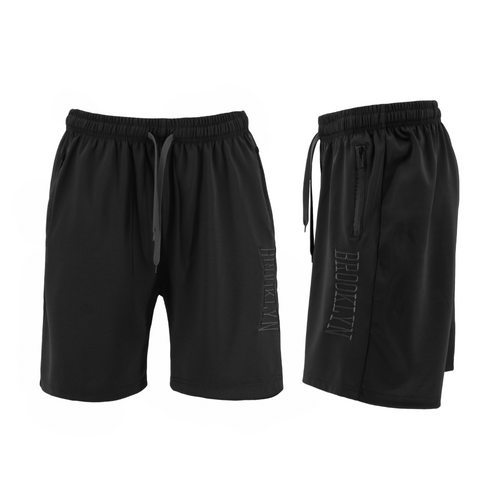 Men's Gym Sports Jogging Basketball Shorts Zipped Pockets Embroidered - Brooklyn [Size: M] [Colour: Black]