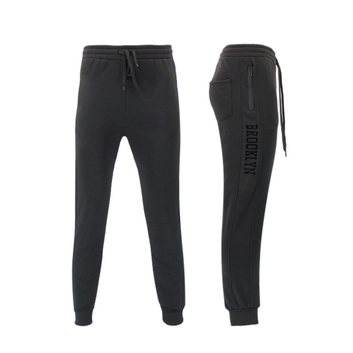 Men's Fleece Jogger Track Pants Cuff Trousers Trackies Sweat Pants BROOKLYN [Size: M] [Colour: Black]