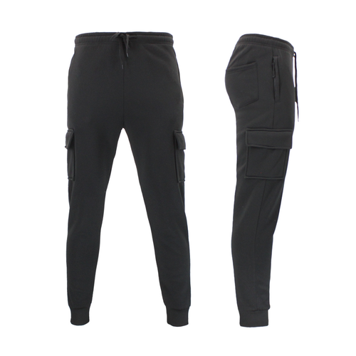 FIL Men's Fleece Cargo Track Pants Slim Cuff Trackies Slacks Tracksuit [Size: 3XL] [Colour: Black]