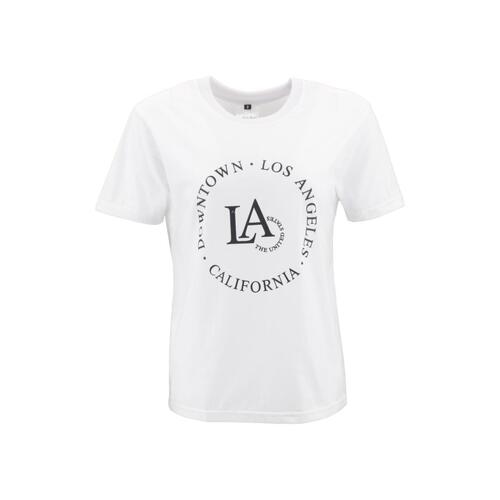 FIL Women's Casual Summer T-Shirt Tee Short Sleeve Crew Neck - LA [Size: 10] [Colour: White]