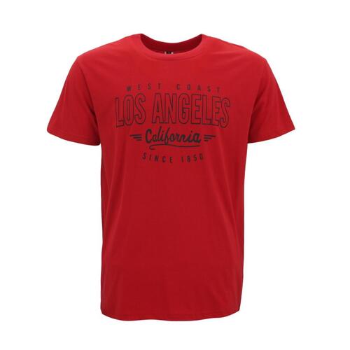 FIL Men's Cotton Crew Neck T-Shirt Tee Short Sleeve - Los Angeles [Size: S] [Colour: Red]