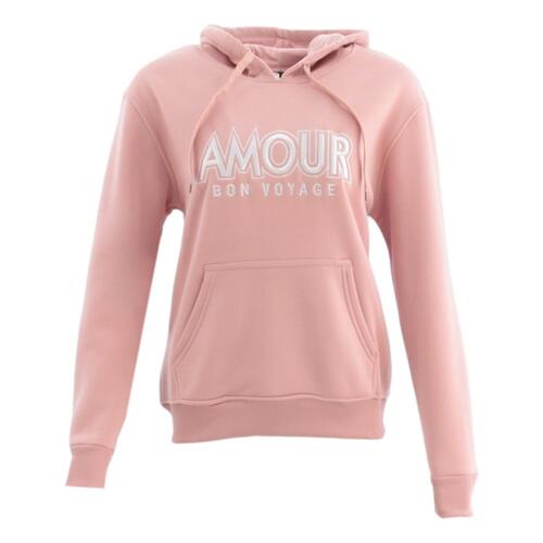FIL Women's Fleece Hoodie Sweater Pullover Jumper Embroidered - AMOUR [Size: 10] [Colour: Dusty Pink]