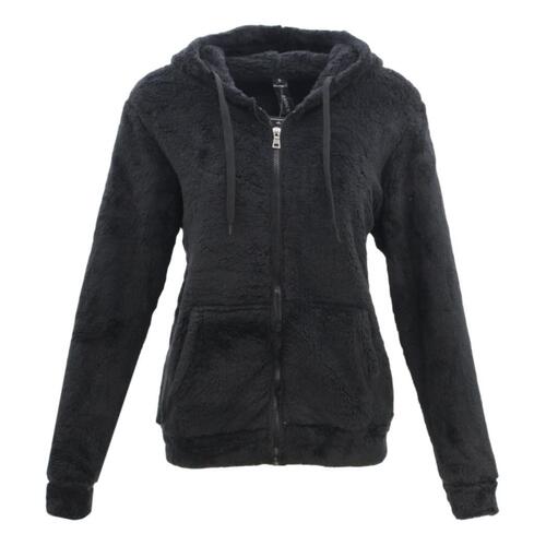 FIL Women's Teddy Fur Zip Up Hoodie Jacket Fleece Soft Winter Sherpa Fluffy Coat [Size: 10] [Colour: Black]