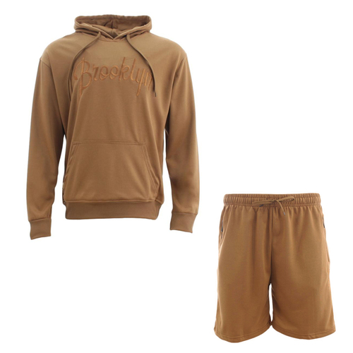 FIL Men's Lightweight Hoodie Shorts Set Tracksuit Sweatsuit Loungewear Brooklyn [Size: S] [Colour: Mocha]