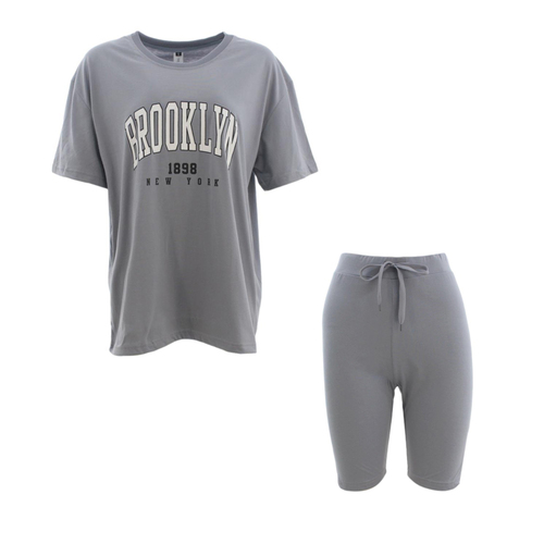 Women's Cotton Oversized T-shirt & Shorts Set - BROOKLYN [Size: S] [Colour: Steel Grey]