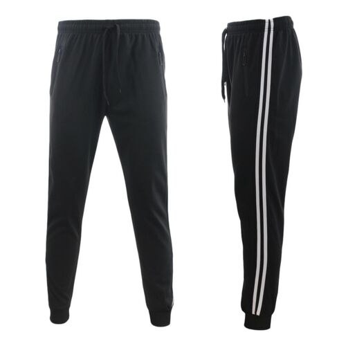 FIL Men's Stripped Track Pants Jogger Trousers Trackies Sweat Pants Zipped Pockets [Size: M] [Colour: Black]