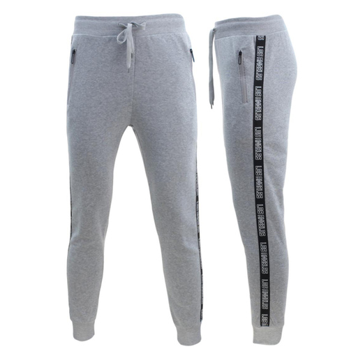 FIL Men's Striped Fleece Track Pants Casual Tracksuit Zipped Pockets LOS ANGELES [Size: XL] [Colour: Light Grey]