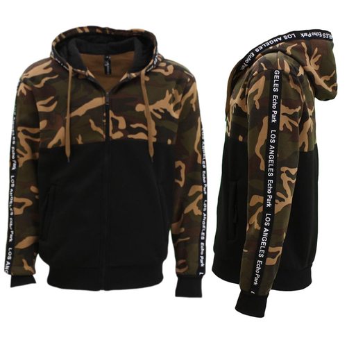 Adult Men's Camo Zip Up Hoodie Fleeced Camouflage Military Print - LOS ANGELES [Size: S] [Colour: Jungle Camo]