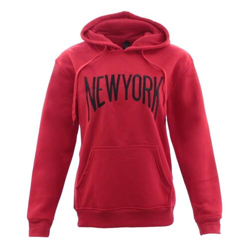 FIL Women's Fleece Hoodie Sweater Pullover Jumper Embroidered - New York [Size: S] [Colour: Red]