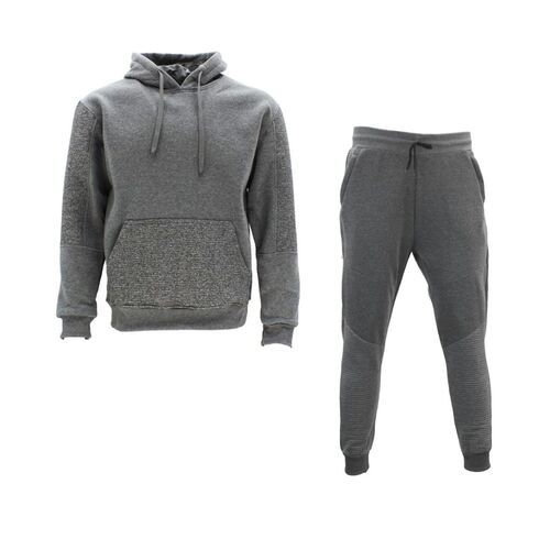 FIL Men's Fleece Hoodie Track Pants Set Tracksuit Sweatsuit Loungewear A [Size: S] [Colour: Dark Grey]