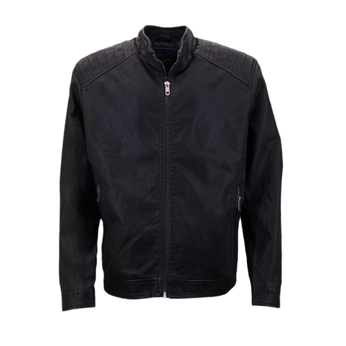 Men's PU Leather Jacket Zip Bomber Coat Motorcycle Biker Jacket Fleece Lined B [Size: 2XL] [Colour: Black]