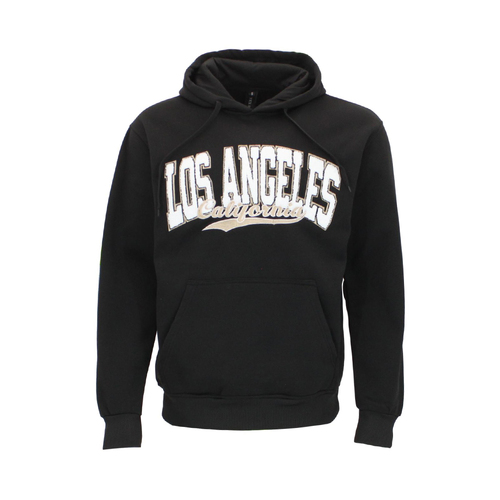 FIL Mens Fleece Hoodie Pullover Hooded Embroidered Jumper Sweater- LOS ANGELES [Size: XS] [Colour: Black]